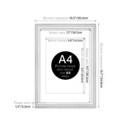 A4 White Ornate Picture Frame (29.7 X 21Cm) With Mount For A5 Poster, Photo, Artwork, Gallery Wall Or Print - thumbnail 2