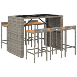 Berkfield 7 Piece Garden Bar Set Grey Poly Rattan& Solid Wood Acacia - thumbnail 3