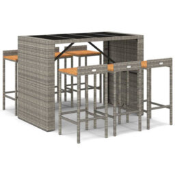 Berkfield 7 Piece Garden Bar Set Grey Poly Rattan& Solid Wood Acacia - thumbnail 2