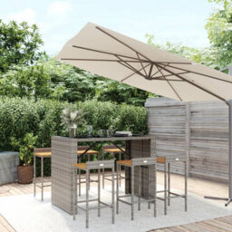 Berkfield 7 Piece Garden Bar Set Grey Poly Rattan& Solid Wood Acacia - thumbnail 1