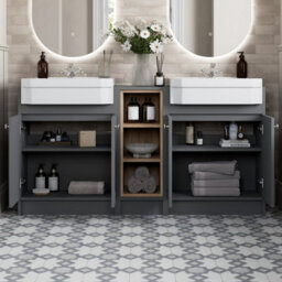 Affine 1540mm Traditional Double Vanity Basin Unit & Shelving Bathroom Furniture Grey - thumbnail 2