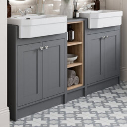 Affine 1540mm Traditional Double Vanity Basin Unit & Shelving Bathroom Furniture Grey - thumbnail 3