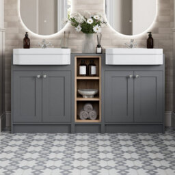 Affine 1540mm Traditional Double Vanity Basin Unit & Shelving Bathroom Furniture Grey - thumbnail 1
