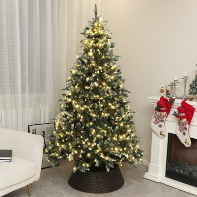Homcom 7 Ft Artificial Led Christmas Tree With Metal Base, Hinged Branches - image 1