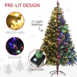 Homcom 7 Ft Artificial Led Christmas Tree With Metal Base, Hinged Branches - thumbnail 5