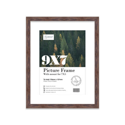"9X7"" Walnut Frame With Mount For 7X5"" Pictures 20mm Thin Edge Portrait And Landscape Display With Wall Hooks And Kickstand" - image 1