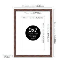 "9X7"" Walnut Frame With Mount For 7X5"" Pictures 20mm Thin Edge Portrait And Landscape Display With Wall Hooks And Kickstand" - thumbnail 2