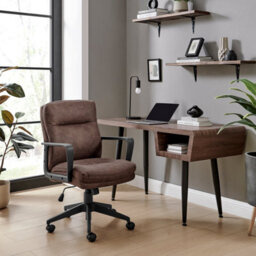 Furniturebox Rosco Brown Faux Leather Swivel Office Chair - Computer Desk Chair - Office Chair - Desk Chair - 2 Year Warranty