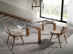 Angel Cerda Modern Rectangular Extending Dining Table With Tempered Glass And Walnut Legs - thumbnail 2