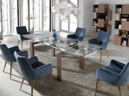 Angel Cerda Modern Rectangular Extending Dining Table With Tempered Glass And Walnut Legs - thumbnail 6