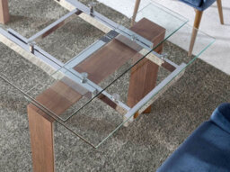 Angel Cerda Modern Rectangular Extending Dining Table With Tempered Glass And Walnut Legs - thumbnail 5