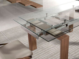 Angel Cerda Modern Rectangular Extending Dining Table With Tempered Glass And Walnut Legs - thumbnail 4