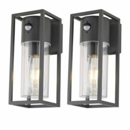 First Choice Lighting Set Of 2 Hale - Black Outdoor Motion Sensor Ip44 Security Wall Light - thumbnail 1