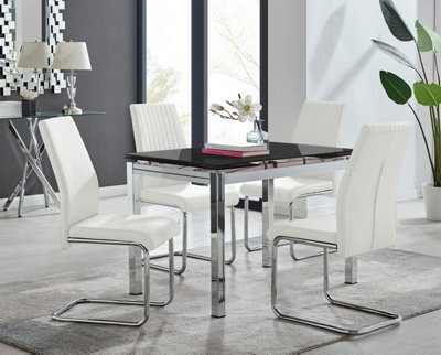 Furniturebox Uk Enna Black Glass Extending Dining Table And 4 White Lorenzo Chairs - image 1