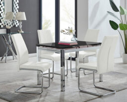 Furniturebox Uk Enna Black Glass Extending Dining Table And 4 White Lorenzo Chairs - thumbnail 1