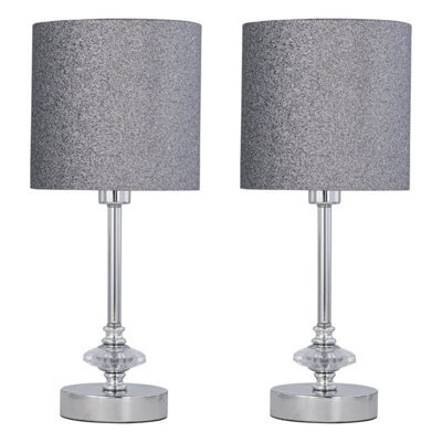 First Choice Lighting Set Of 2 Chrome Jewelled Table Lamp With Silver Glitter Shades - image 1