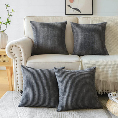 Ameha Grey Stripe Velvet Cushion Cover 18X18 Inch, Set Of 4 Soft, Breathable & Hypoallergenic With Invisible Zip - image 1