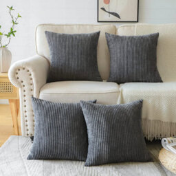 Ameha Grey Stripe Velvet Cushion Cover 18X18 Inch, Set Of 4 Soft, Breathable & Hypoallergenic With Invisible Zip