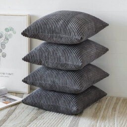Ameha Grey Stripe Velvet Cushion Cover 18X18 Inch, Set Of 4 Soft, Breathable & Hypoallergenic With Invisible Zip - thumbnail 4