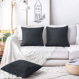 Ameha Grey Stripe Velvet Cushion Cover 18X18 Inch, Set Of 4 Soft, Breathable & Hypoallergenic With Invisible Zip - thumbnail 7
