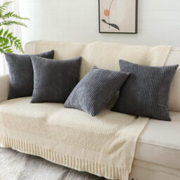 Ameha Grey Stripe Velvet Cushion Cover 18X18 Inch, Set Of 4 Soft, Breathable & Hypoallergenic With Invisible Zip - thumbnail 5