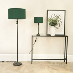 Valuelights Maggie Black Metal Candlestick Floor Lamp With Forest Green Fabric Lamp Shade - thumbnail 3