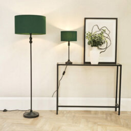 Valuelights Maggie Black Metal Candlestick Floor Lamp With Forest Green Fabric Lamp Shade - thumbnail 4