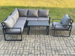 Fimous Aluminium Outdoor Garden Furniture Set Lounge Sofa Oblong Coffee Table Sets With Chair Indoor Conservatory Set Dark Grey - thumbnail 2