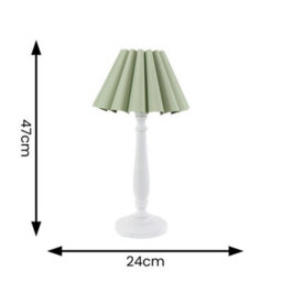 Valuelights Victoria White Wood Candlestick Stem Table Lamp With Sage Scallop Tapered Lamp Shade And Led Bulb - thumbnail 4