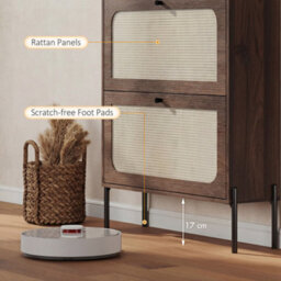 Homcom Boho Narrow Shoe Cabinet, Shoe Rack With 2 Flip Drawers, Dark Brown - thumbnail 8