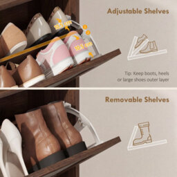 Homcom Boho Narrow Shoe Cabinet, Shoe Rack With 2 Flip Drawers, Dark Brown - thumbnail 6