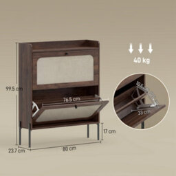 Homcom Boho Narrow Shoe Cabinet, Shoe Rack With 2 Flip Drawers, Dark Brown - thumbnail 3