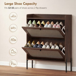 Homcom Boho Narrow Shoe Cabinet, Shoe Rack With 2 Flip Drawers, Dark Brown - thumbnail 5