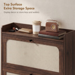 Homcom Boho Narrow Shoe Cabinet, Shoe Rack With 2 Flip Drawers, Dark Brown - thumbnail 7