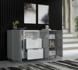 Furneo Sideboard Grey White High Gloss Matt Cabinet Cupboard Unit Blue Led Lights Enzo 16 - thumbnail 4