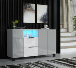 Furneo Sideboard Grey White High Gloss Matt Cabinet Cupboard Unit Blue Led Lights Enzo 16 - thumbnail 1
