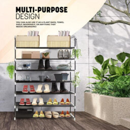 Mantrraj 7 Tier Metal Shoe Rack Quick Assembly Space Saving Heavy Duty Shoe Storage And Shoe Organiser Black - thumbnail 4