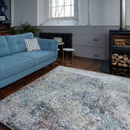 Loomed Blue Grey Contemporary Mosaic Pattern Area Rug 60X110Cm - thumbnail 2