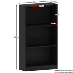 Lassic Vida Designs Cambridge Black 3 Tier Medium Bookcase Freestanding Shelving Unit (H)1080mm (W)600mm (D)240mm - thumbnail 2