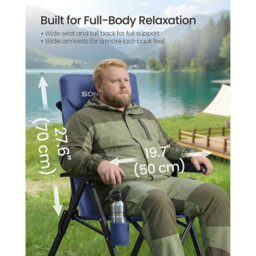 Adjustable Reclining Camping Chair, Padded Folding Outdoor Seat With Swivel Cup Holder And Carry Strap, Blue - thumbnail 5