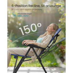 Adjustable Reclining Camping Chair, Padded Folding Outdoor Seat With Swivel Cup Holder And Carry Strap, Blue - thumbnail 4