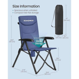 Adjustable Reclining Camping Chair, Padded Folding Outdoor Seat With Swivel Cup Holder And Carry Strap, Blue - thumbnail 2
