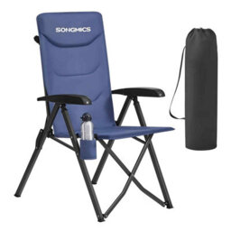 Adjustable Reclining Camping Chair, Padded Folding Outdoor Seat With Swivel Cup Holder And Carry Strap, Blue - thumbnail 7