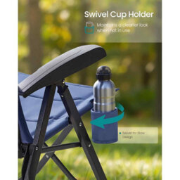 Adjustable Reclining Camping Chair, Padded Folding Outdoor Seat With Swivel Cup Holder And Carry Strap, Blue - thumbnail 6