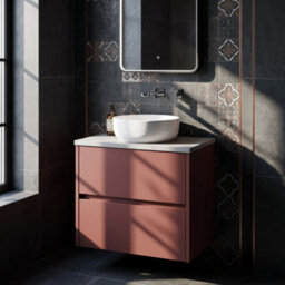 Balterley Chartley Contemporary Wall Hung 2 Drawer Vanity Unit With Bellato Grey Laminate Worktop, 600mm, Smoked Red - thumbnail 3