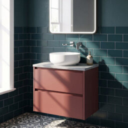 Balterley Chartley Contemporary Wall Hung 2 Drawer Vanity Unit With Bellato Grey Laminate Worktop, 600mm, Smoked Red - thumbnail 2