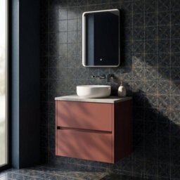Balterley Chartley Contemporary Wall Hung 2 Drawer Vanity Unit With Bellato Grey Laminate Worktop, 600mm, Smoked Red - thumbnail 4