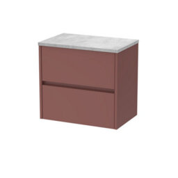 Balterley Chartley Contemporary Wall Hung 2 Drawer Vanity Unit With Bellato Grey Laminate Worktop, 600mm, Smoked Red