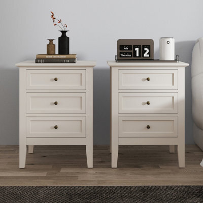 Melody Maison Pair Of 3 Drawer Bedside Table - Rowley Pale Cream Range - image 1