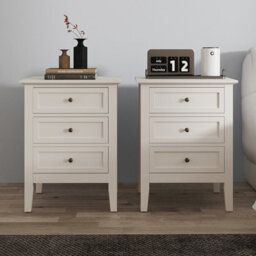 Melody Maison Pair Of 3 Drawer Bedside Table - Rowley Pale Cream Range - thumbnail 2
